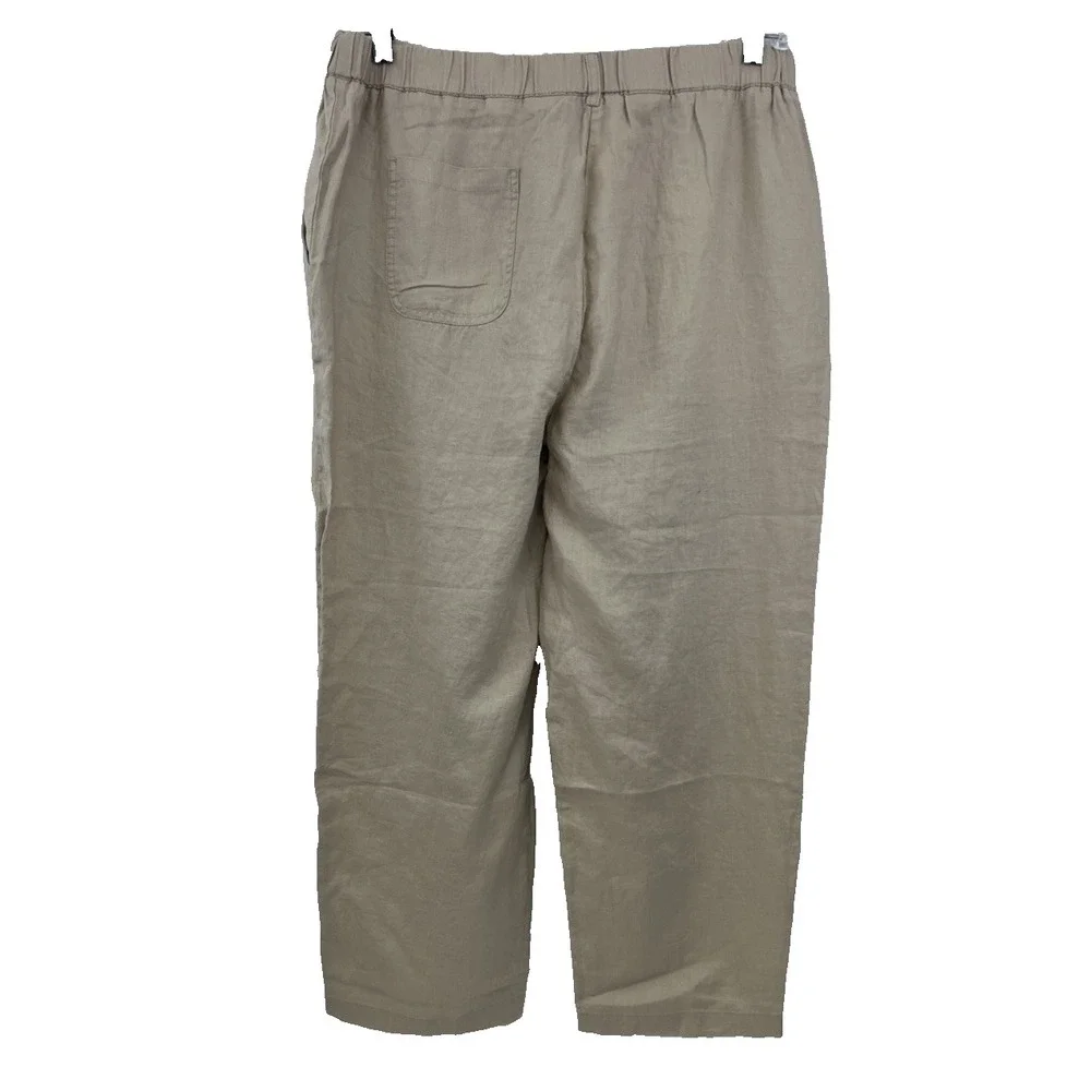 Quince Women's 100% European Linen Crop Pants NWT Size L Beige Pull On 3 Pocket